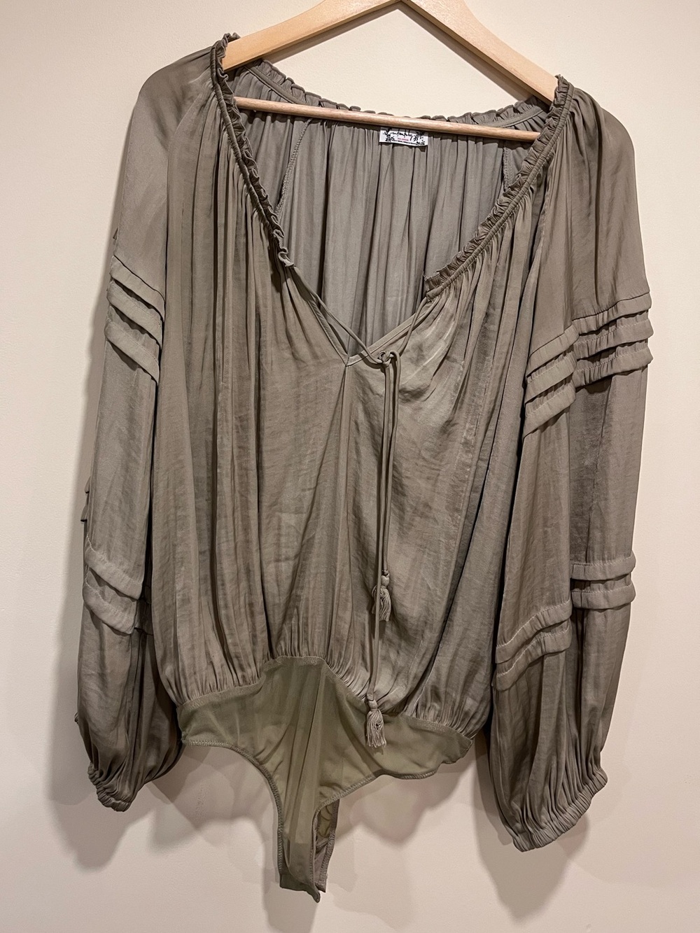 Free People Intimately All Tucks Bodysuit Sage / Olive Green Sz M